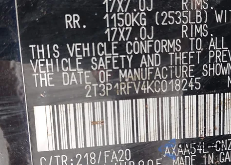 2019 Toyota Rav4 Xle z USA, uszkodzony, nr VIN 2T3P1RFV4KC018245